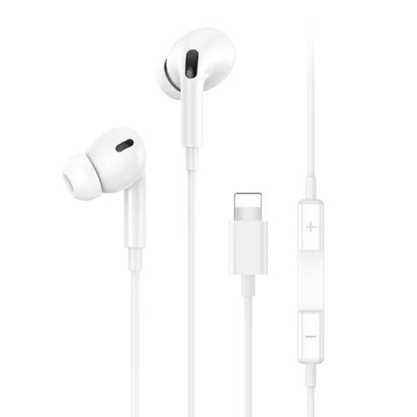 Audífonos con cable para iPhone Usams SJ621 Audífonos con cable para iPhone Usams SJ621 blancos con conector Lightning y control de volumen