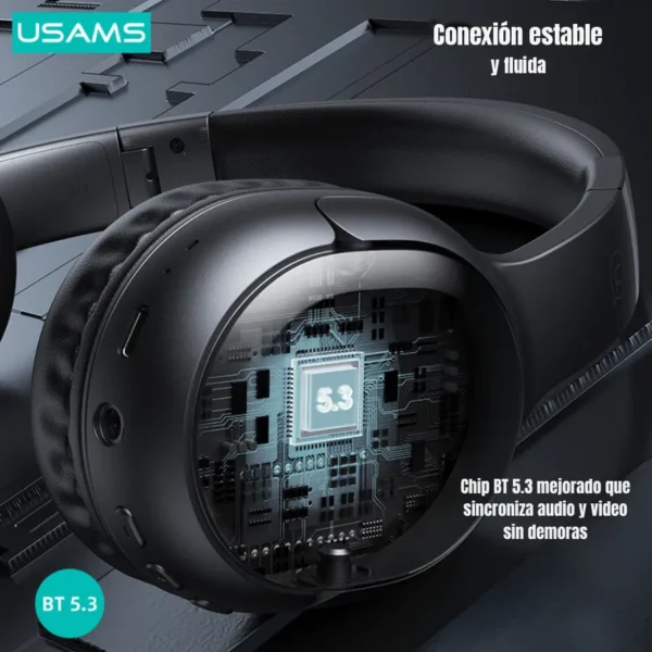 Audífonos de diadema Usams YG23 con Bluetooth 5.3 Audífonos de diadema Bluetooth 5.3 Usams YG23 con conexión estable y fluida