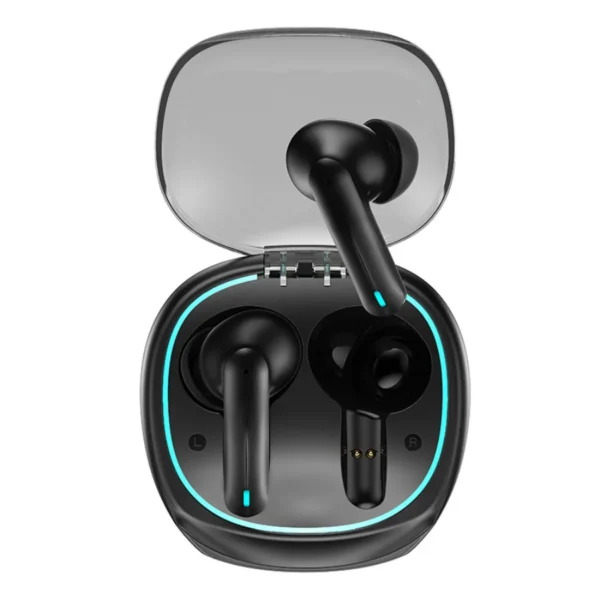 Audífonos gamer Bluetooth Usams XJ13 negros en su estuche translúcido con luz gamer