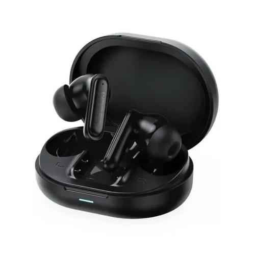 Audífonos gamer para celular Toocki negro con estuche Audífonos gamer para celular Toocki en color negro dentro de su estuche de carga abierto