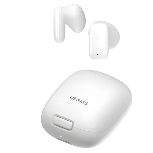 Audífonos inalámbricos Bluetooth Usams ID25 semi in-ear color blanco con estuche de carga