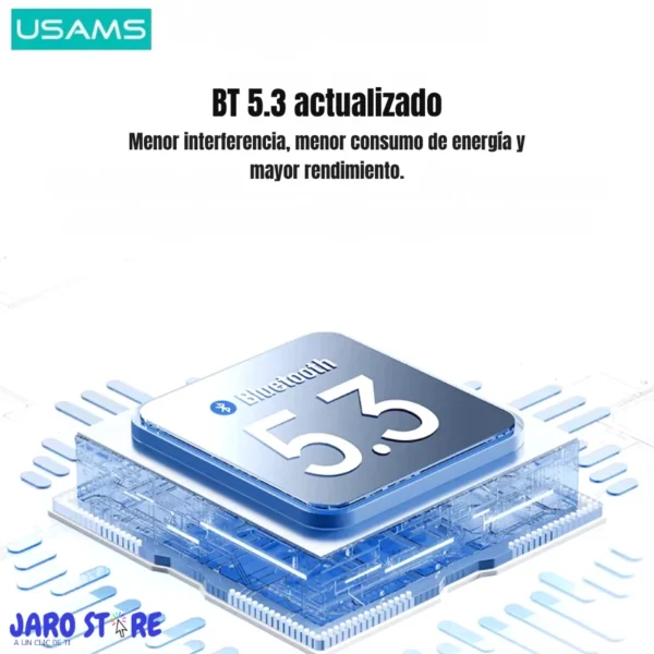 Chip Bluetooth 5.3 de los audífonos inalámbricos Usams ID25 con menor consumo de energía