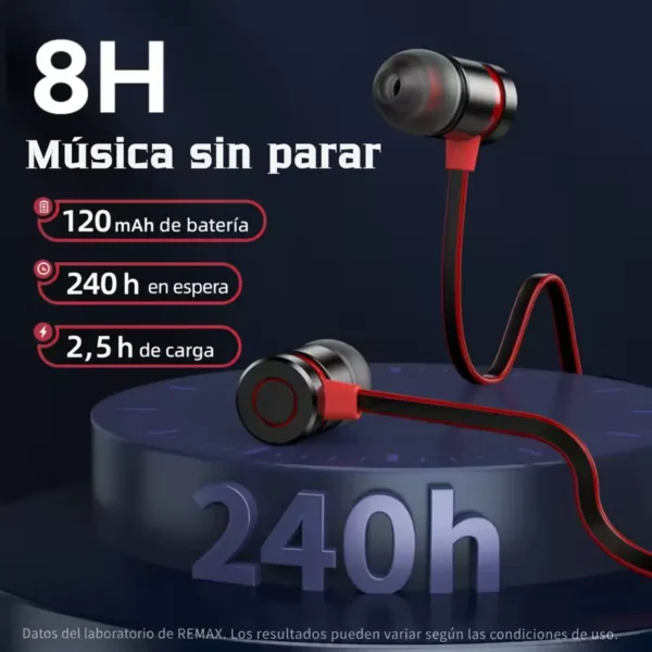 Audífonos Remax RX-S100 batería de 8 horas Audífonos de cuello Remax RX-S100 con 8 horas de música, batería de 120 mAh, 240 horas en espera y 2.5 horas de carga