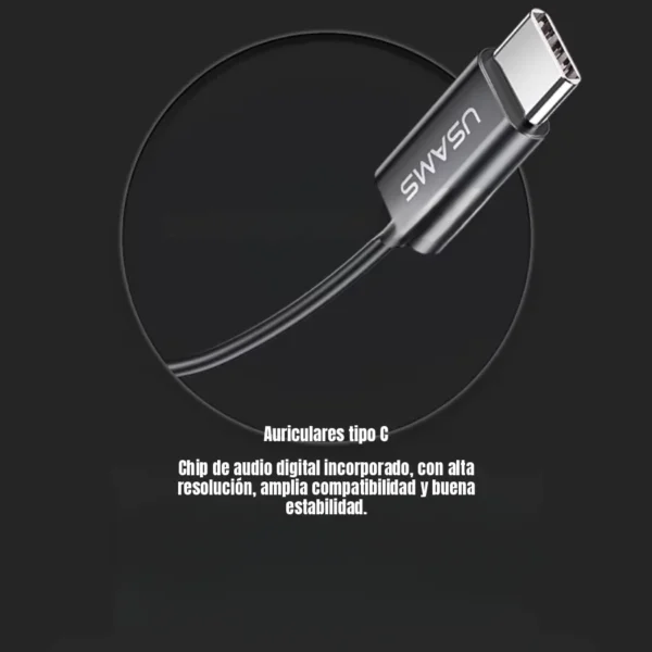 Conector USB-C de los audífonos tipo C Usams SJ576 Conector USB-C con chip de audio digital de los audífonos tipo C Usams SJ576