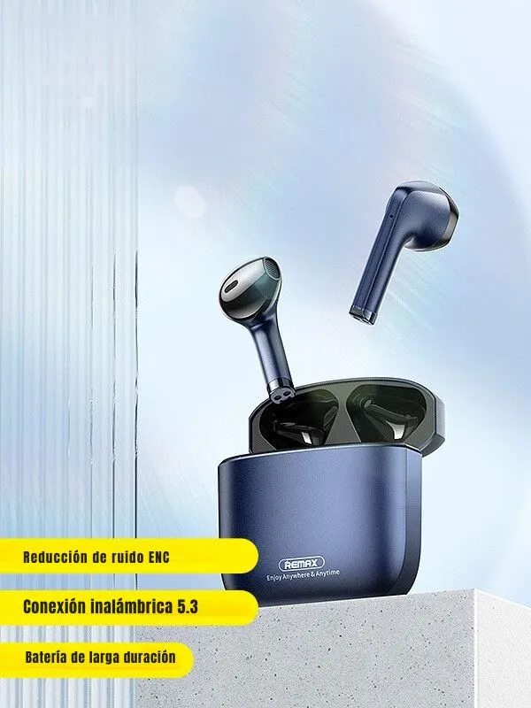Audífonos Bluetooth Inalámbricos Remax AlloyBuds 1 con Cancelación de Ruido ENC – IPX4, BT 5.3, Azul/Gris