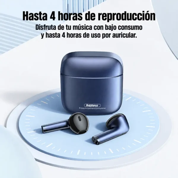 Autonomía de los Remax AlloyBuds 1 Audífonos inalámbricos Remax AlloyBuds 1 azules con hasta 4 horas de reproducción