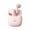 Audífonos inalámbricos pequeños Remax TWS-19 Marshmallow color rosado con estuche de carga abierto