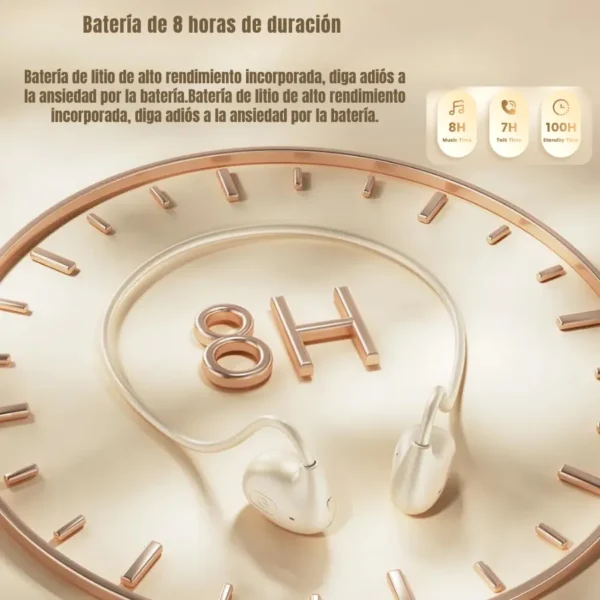 Batería de los audífonos de conducción aérea Toocki: 8 h de música, 7 h de llamadas y 100 h en espera
