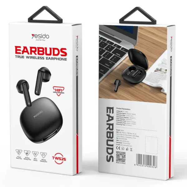 Empaque original de los audífonos Bluetooth Yesido TWS25 Earbuds