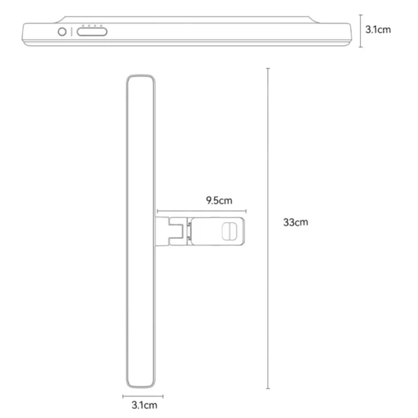 Barra de luz LED Yesido DH11 medidas Medidas de la barra de luz LED para monitor Yesido DH11: 33 cm de largo, 3.1 cm y soporte de 9.5 cm