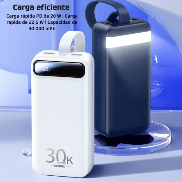 Power bank 30000mAh carga rápida Remax RPP-522 en azul y blanco con carga rápida PD 20W y 22.5W