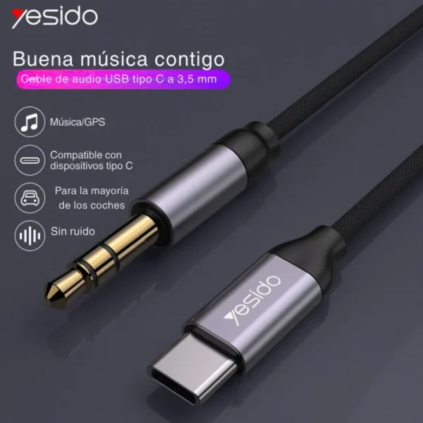 Cable de audio USB tipo C a 3.5 mm Yesido YAU20 para música y GPS en el carro