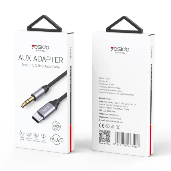 Empaque del cable auxiliar tipo C a 3.5 mm Yesido YAU20 de 1 metro