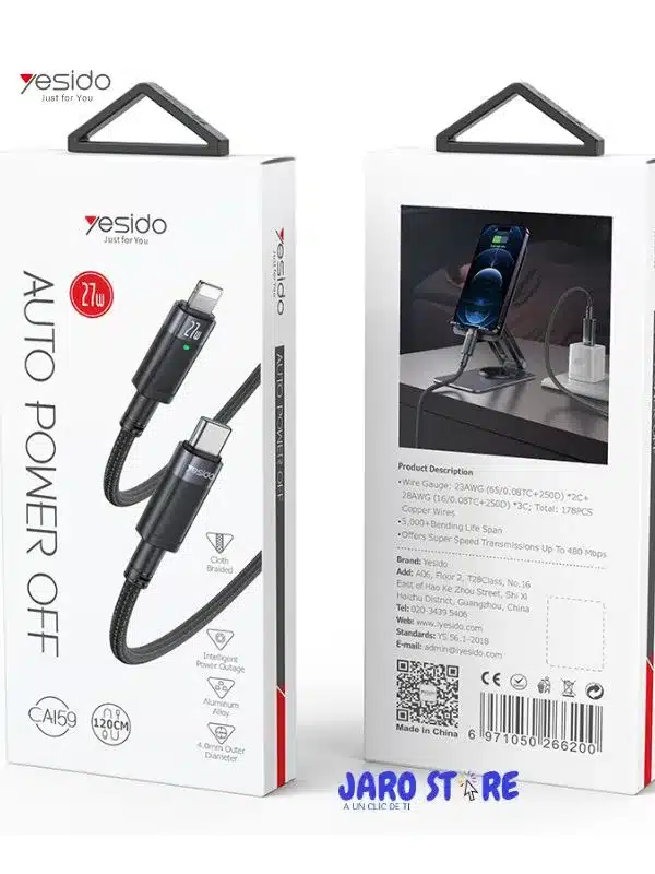 empaque cable lightning 27w CA159 Yesido