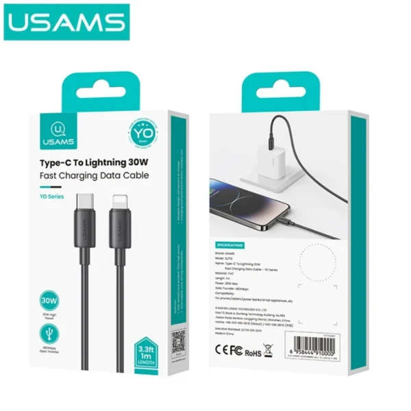 Cable Lightning iPhone Usams SJ712 empaque Empaque del cable tipo C a Lightning 30W de 1 metro Usams SJ712 serie YD