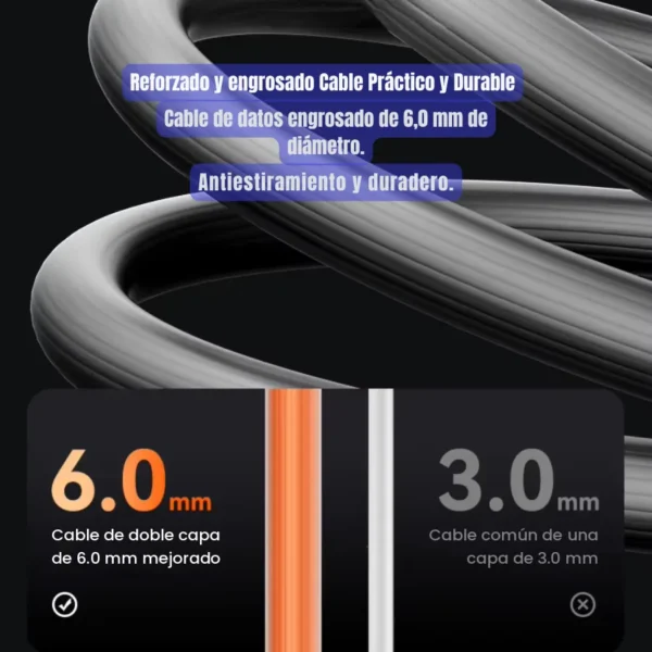 Cable iPhone reforzado Usams SJ685 cable de 6 mm Cable iPhone reforzado Usams SJ685 de 6 mm doble capa comparado con un cable común de 3 mm