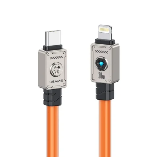 Cable iPhone reforzado tipo C a Lightning 30W con luz Usams SJ685 color naranja