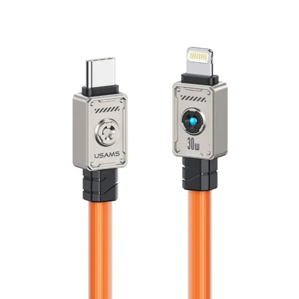 Cable iPhone reforzado 30W con luz Usams SJ685 naranja Cable iPhone reforzado tipo C a Lightning 30W con luz Usams SJ685 color naranja