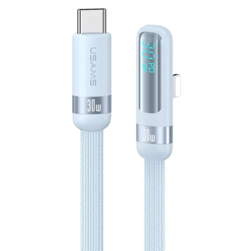 Cable Lightning de 90 grados 30W con pantalla Usams SJ652 color azul