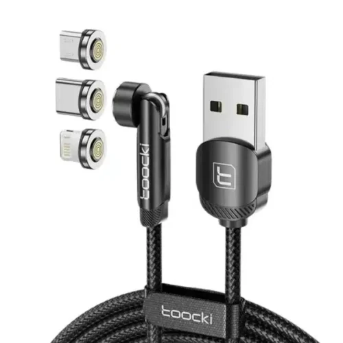 Cable magnético 3 en 1 Toocki con conector USB-A y puntas magnéticas Tipo C, Lightning y Micro USB