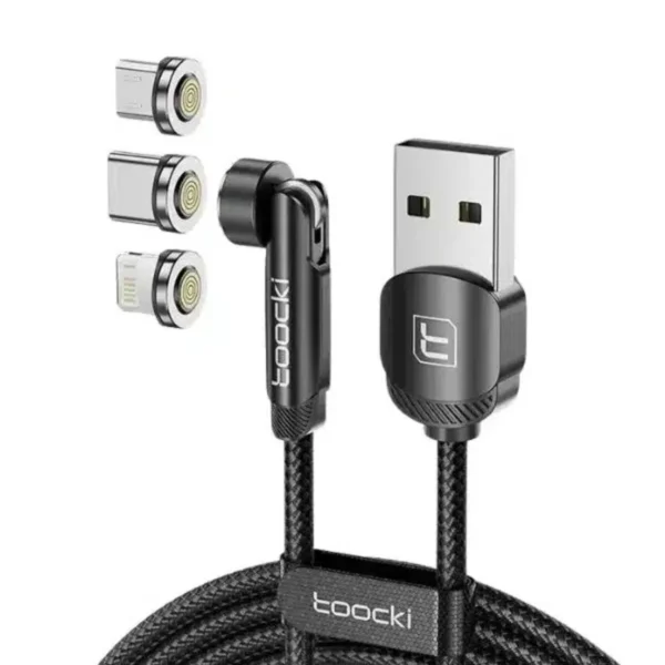 Cable magnético 3 en 1 Toocki con conector USB-A y puntas magnéticas Tipo C, Lightning y Micro USB