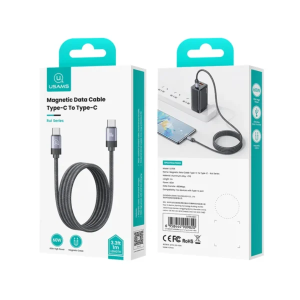 Caja original del cable magnético tipo C a tipo C 60W 1m Usams SJ704 serie Rui