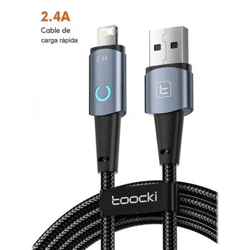 Cable iPhone USB Toocki de USB-A a Lightning 2.4A trenzado con luz en el conector