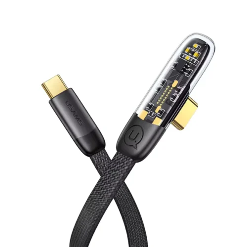 Cable tipo C en L 100W Usams SJ584 con conector de 90 grados transparente y cable trenzado negro