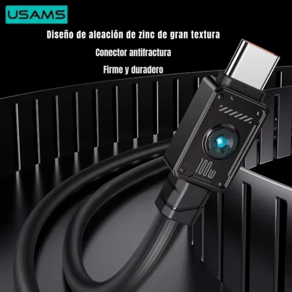 Conector USB-C de aleación de zinc con luz del cable tipo C 100W Usams SJ684