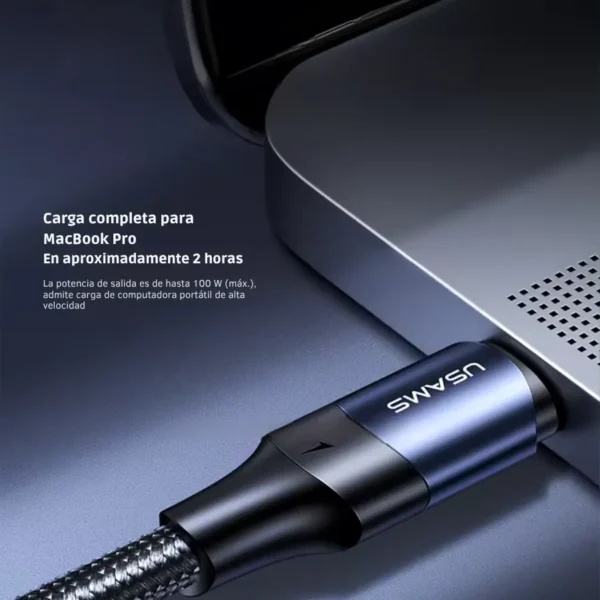 Cable tipo C 3 metros 100W Usams SJ526 conectado a una MacBook Pro