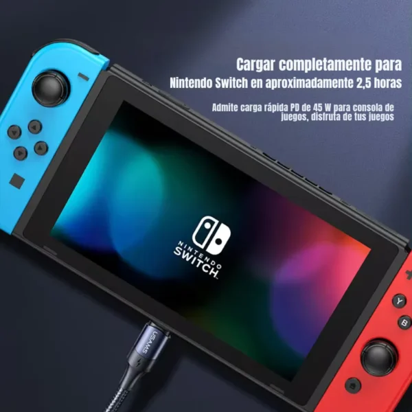 Cable tipo C 3 metros Usams SJ526 cargando una consola Nintendo Switch
