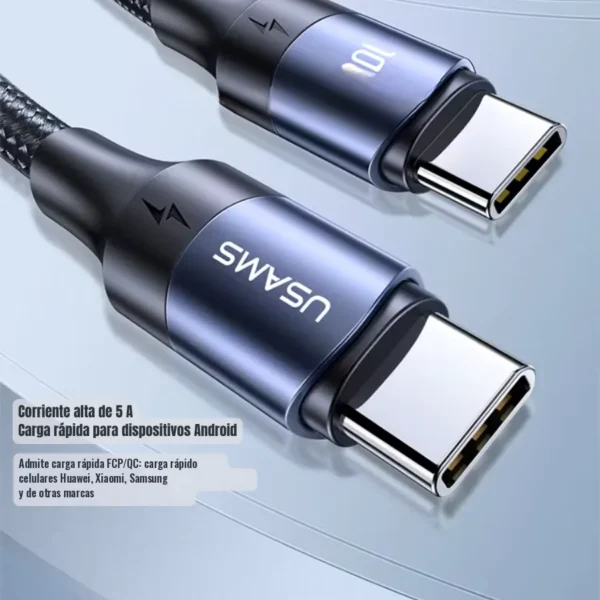 Conectores USB-C del cable tipo C 3 metros Usams SJ526 con corriente de 5A para carga rápida