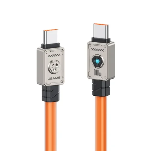 Cable tipo C a tipo C 100W Usams SJ684 naranja con conectores de aleación de zinc y luz