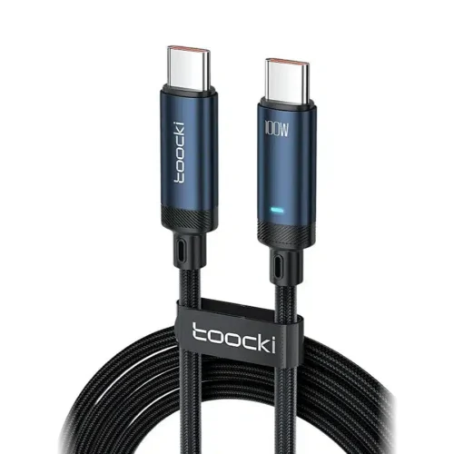 Cable tipo C a tipo C 100W Toocki trenzado con luz LED indicadora en el conector