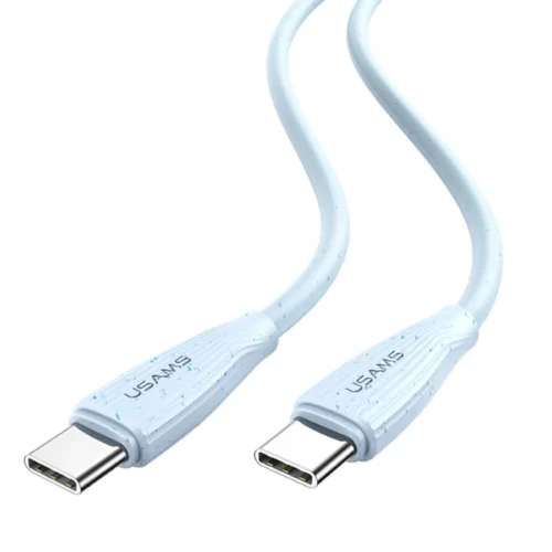 Cable tipo C a tipo C 60W Usams SJ716 color azul con conectores USB-C