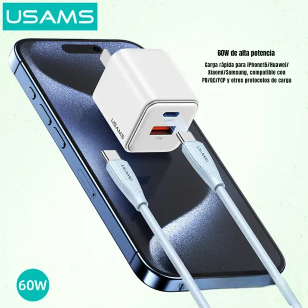 Cable tipo C 60W Usams SJ716 con carga rápida PD para celular y tablet