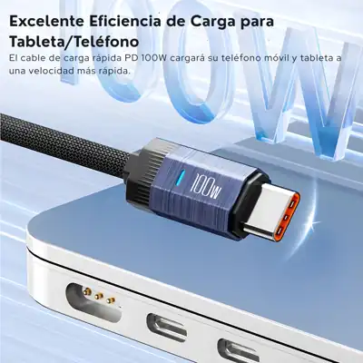 Cable Toocki Tipo-C a Tipo-C 100W con Luz LED - Gris
