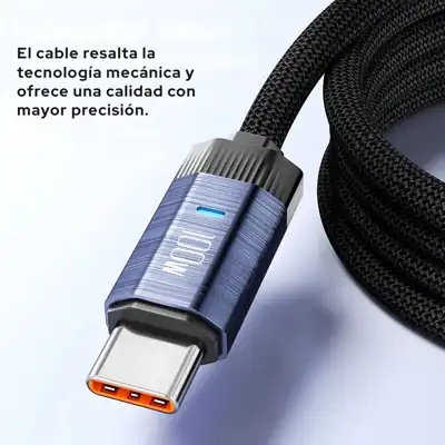 Cable Toocki Tipo-C a Tipo-C 100W con Luz LED - Gris