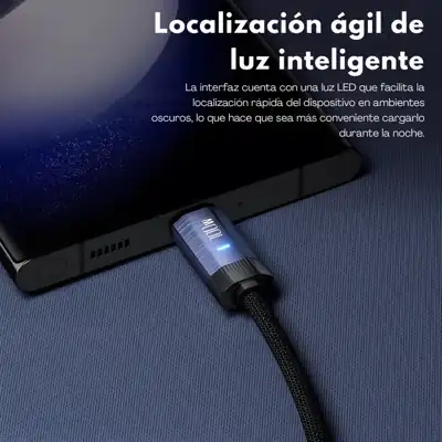 Cable Toocki Tipo-C a Tipo-C 100W con Luz LED - Gris