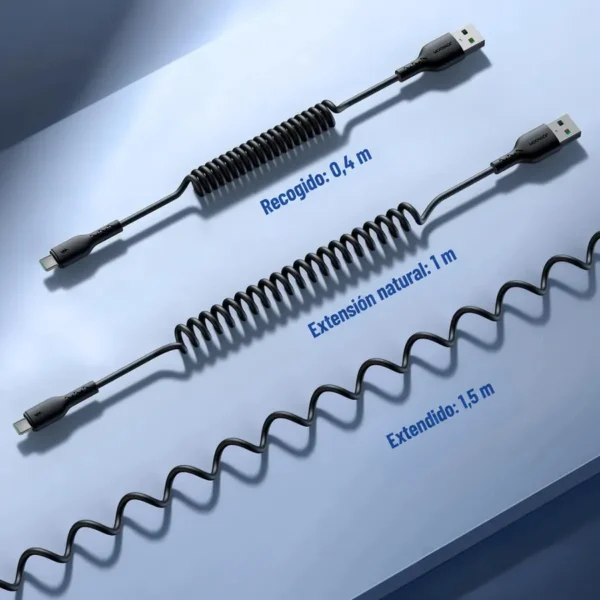 Largos del cable tipo C extensible Joyroom SA38: recogido 0.4 m, extensión natural 1 m y extendido 1.5 m
