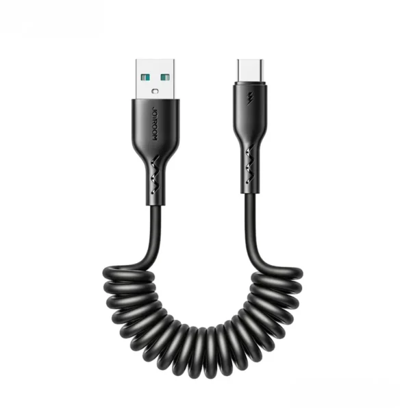 Cable tipo C extensible en espiral con conector USB-A Joyroom SA38 en color negro