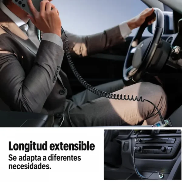 Conductor usando el celular mientras carga con el cable tipo C extensible Joyroom SA38 en el auto