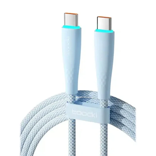 Cable USB C Toocki de 1 metro color azul, trenzado, tipo C a tipo C de 100W con anillo de luz