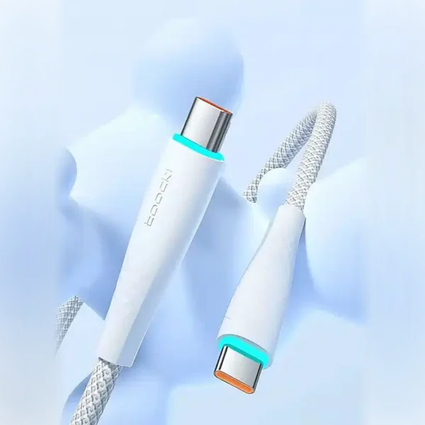 Ambos conectores tipo C del cable USB C 2 metros Toocki con luz y cable trenzado