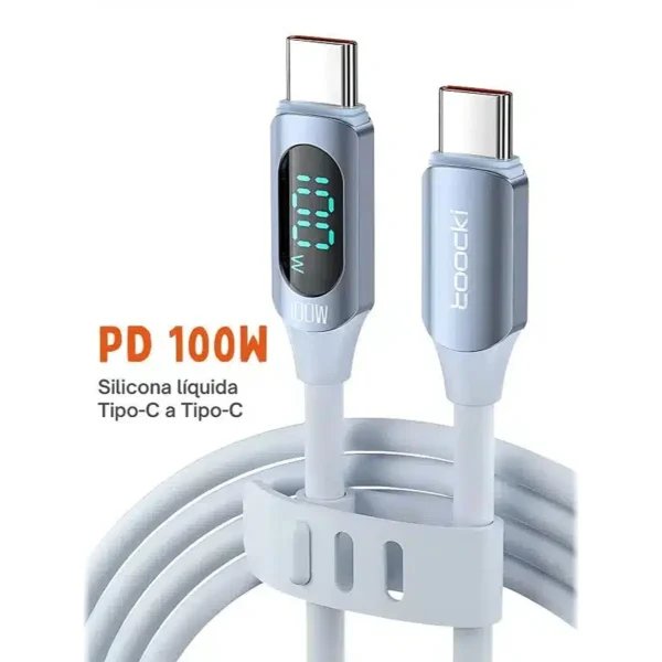 Cable USB C con pantalla digital 100W Toocki azul Cable USB C con pantalla digital Toocki color azul, PD 100W de silicona líquida tipo C a tipo C