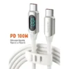 Cable USB C con pantalla digital 100W Toocki blanco Cable USB C con pantalla digital Toocki color blanco, PD 100W de silicona líquida tipo C a tipo C