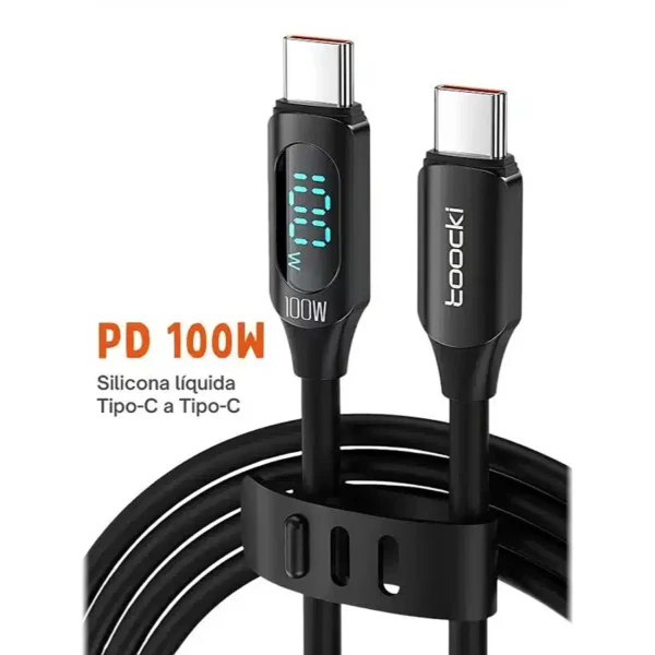 Cable USB C con pantalla digital 100W Toocki negro Cable USB C con pantalla digital Toocki color negro, PD 100W de silicona líquida tipo C a tipo C