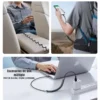 Cable espiral USB C Joyroom SA38 usado en el auto, con mochila y en el escritorio con laptop