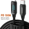 Cable de carga rápida USB Tipo-C Toocki 100W PD con LED y Protección de Voltaje