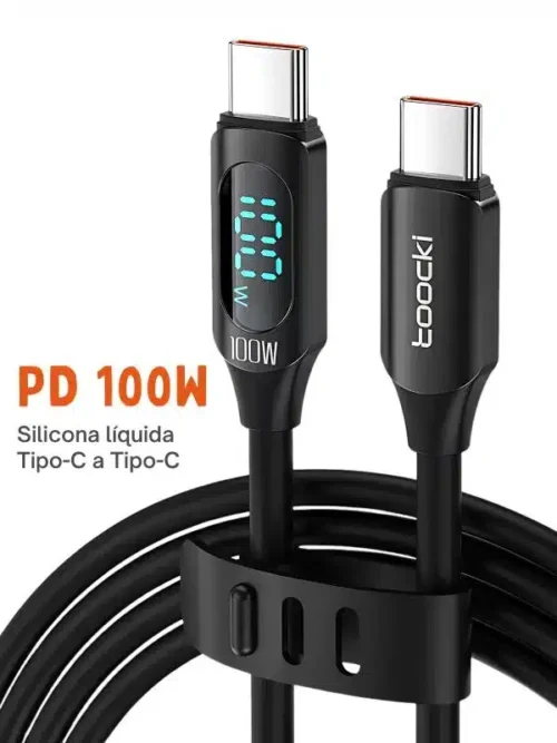 Cable de carga rápida USB Tipo-C Toocki 100W PD con LED y Protección de Voltaje